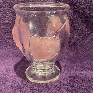 Vintage raised pink roses thick glass vase